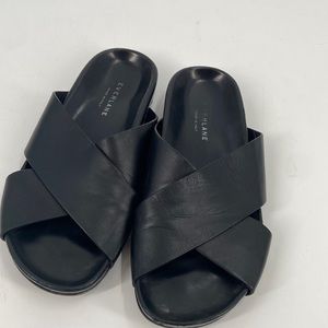 Everlane black leather slides
